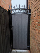 Load image into Gallery viewer, BRAND NEW Side gate, Iron and Composite Gate curved top with fitted circles and spike railheads