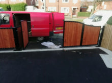 Load image into Gallery viewer, BRAND NEW bi folding gate curved top Iron and wooden gate/steel and timber gate