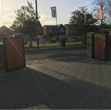 Load image into Gallery viewer, BRAND NEW bi folding Iron and wooden gate. Steel and timber gate. Straight top