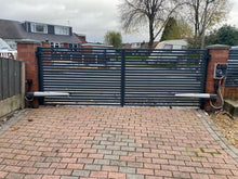 Load image into Gallery viewer, Modern appeal slatted Steel gate automated by nice automatiin