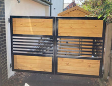 Load image into Gallery viewer, BRAND NEW Straight top iron and timber gate with box rails