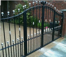 Load image into Gallery viewer, BRAND NEW bi folding curved top Iron Gate with c scrolls bushes and railheads
