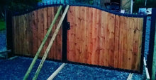 Load image into Gallery viewer, BRAND NEW curved top Iron and wooden gate. Steel and timber gate
