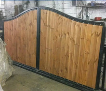 Load image into Gallery viewer, BRAND NEW curved top Iron and wooden gate. Steel and timber gate
