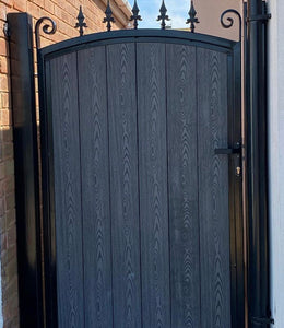 BRAND NEW Tall single Iron and Composite Gate curved top with spike railheads